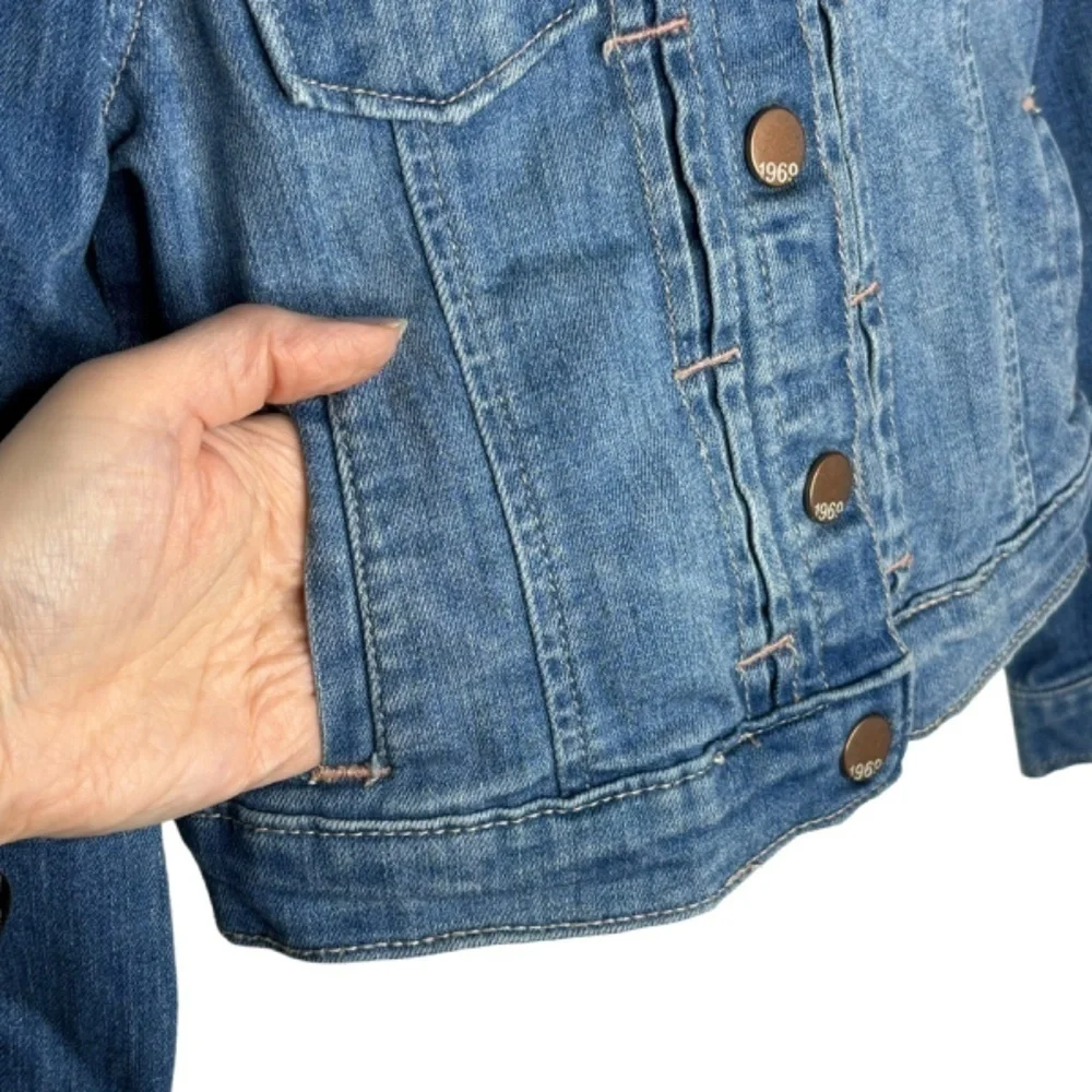 GAP Kids Jean Jacket Girls Size S Blue Snap Up Long Sleeve Denim‎ with Pockets